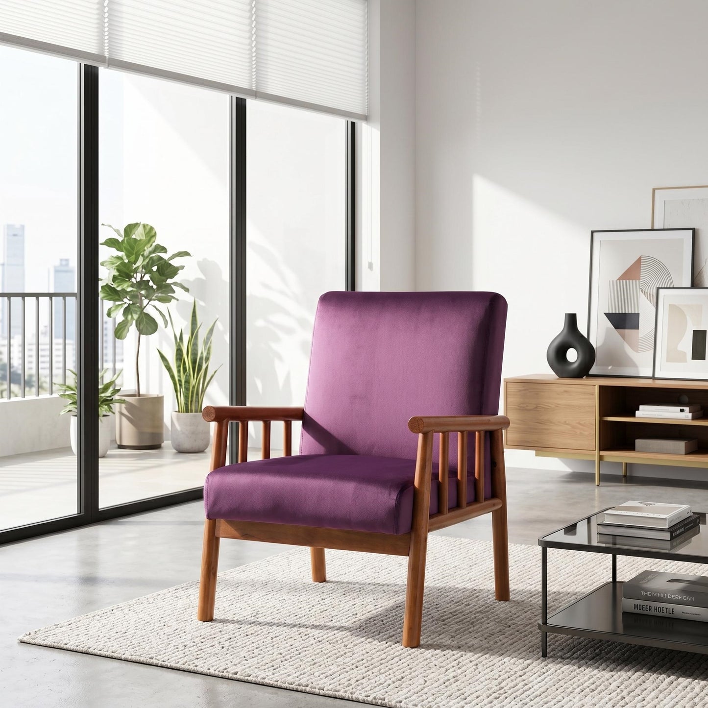25     Wide Classic Mid-Century Modern Arm Chair, Eggplant