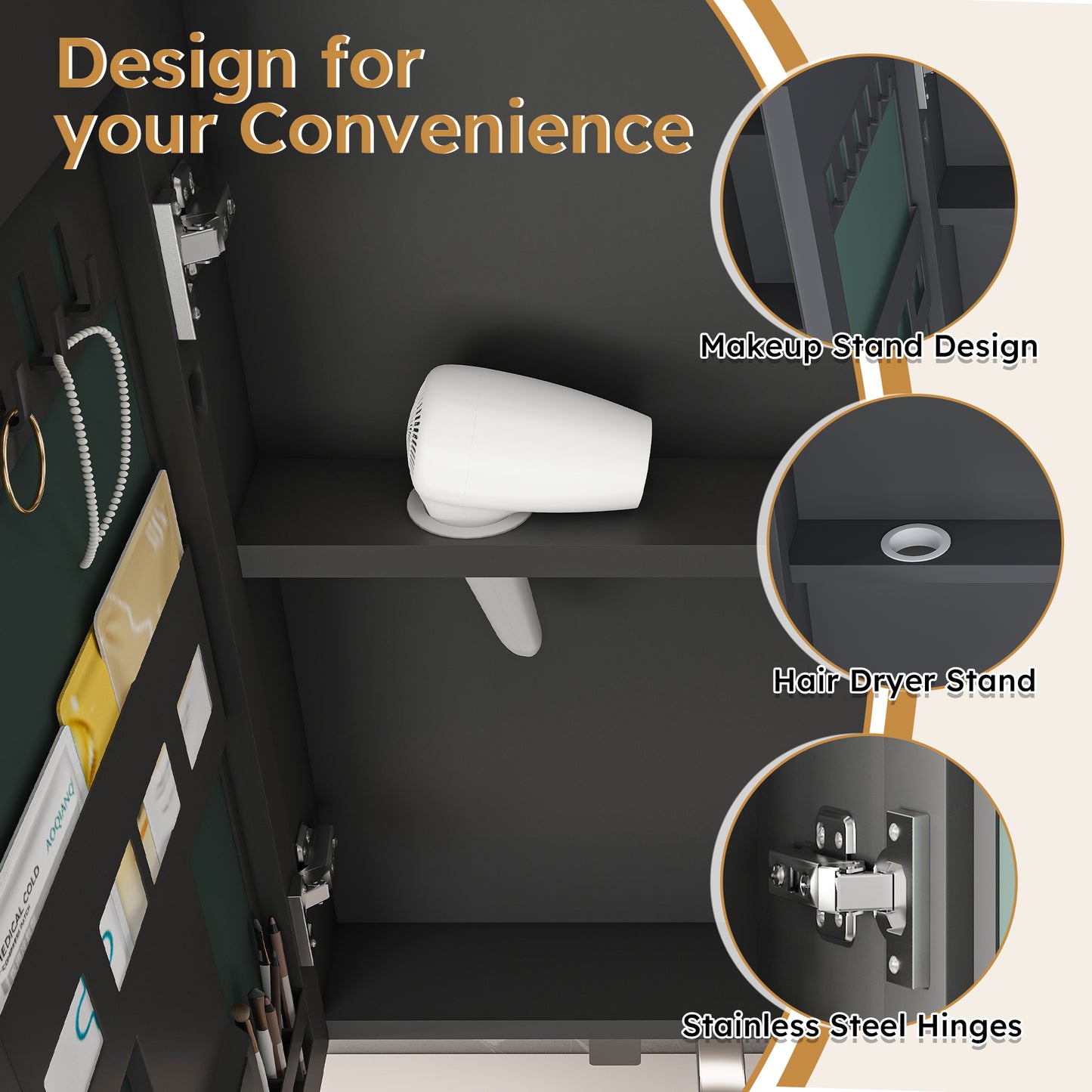 Aluminium Medicine Cabinet Mirror  35 X 28 Inches Medicine Cabinet With 3 Colors LED Light And Defogging Function  Bathroom Mirror Cabinet With Cosmetic Storage Rack And Hair Dryer Holder  Grey