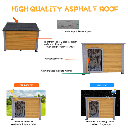 45  Winter Warm Outdoor Indoor Dog House, Made Of Solid Wood, Plastic Curtain, Insulation Mat.