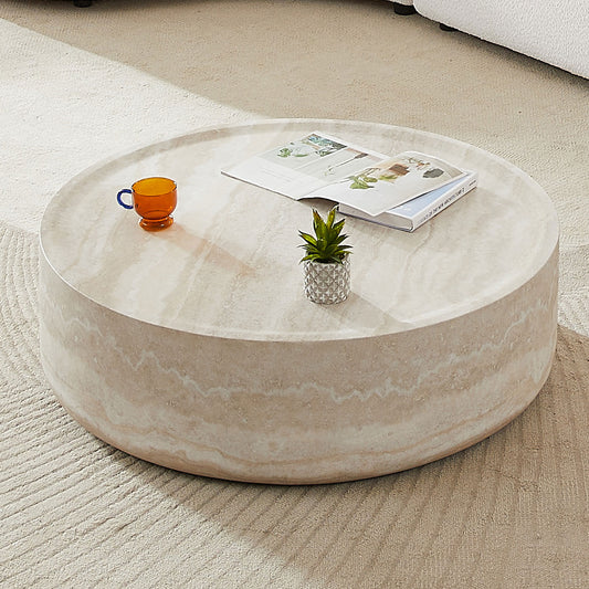35.43   Faux MARS Pattern Coffee Tables For Living Room Round Tea Faux Travertine Textured  Table For Living Room, No Need Assembly.