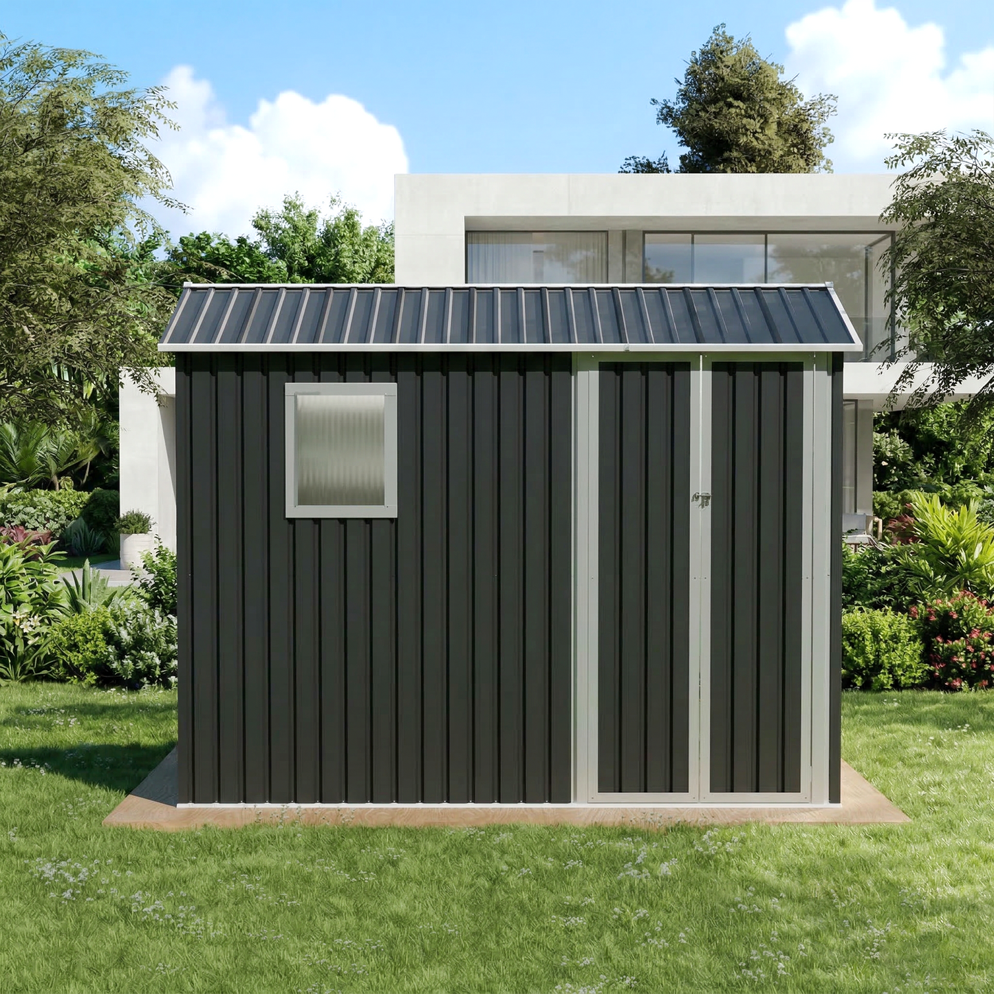 9x6 FT Metal Garden Shed With 1 Windows For Outdoors Patio  Hinge Doors Storage Sheds