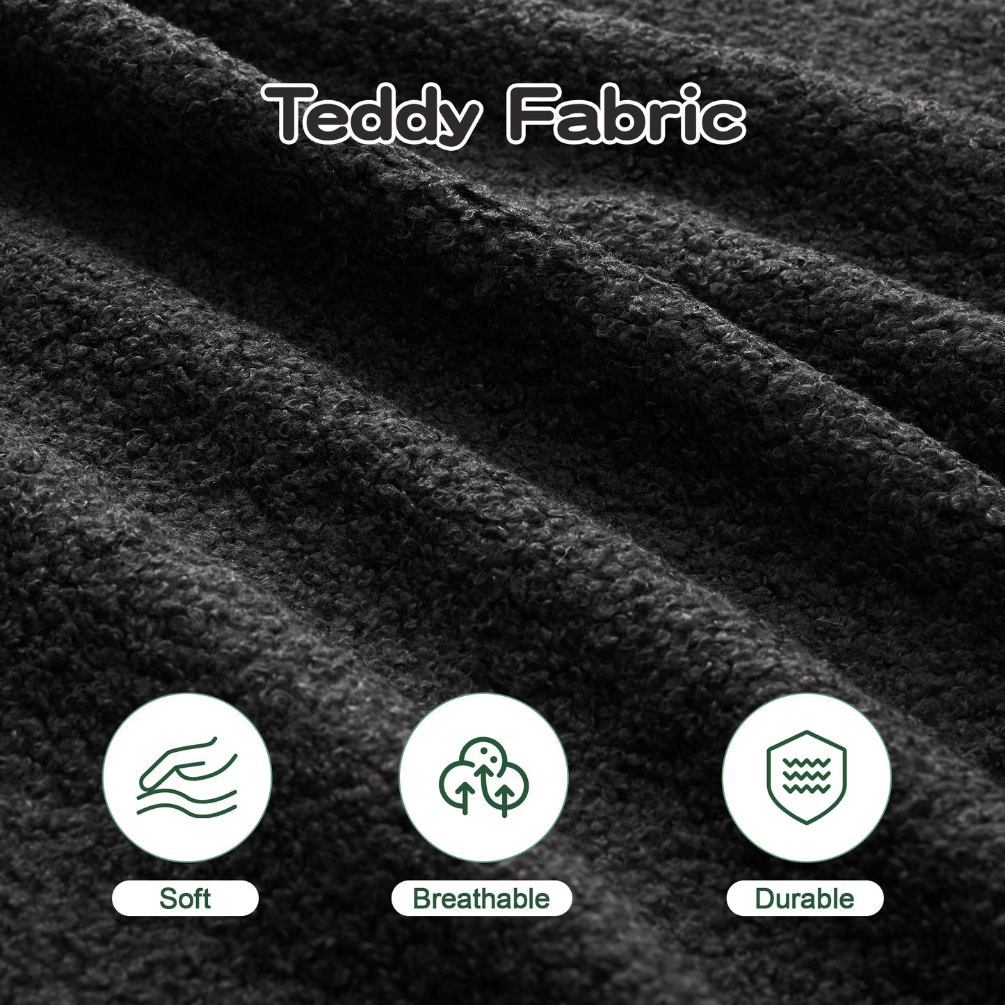 Soft Teddy Fabric Boneless Sofa,No Assembly Required Streamlined Design,Anti-Slip Design 32D High Density Sponge Fits Living Rooms Bedrooms,Black