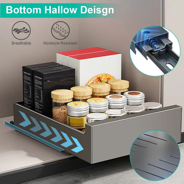 Pull Out Cabinet Organizer Carbon Steel Slide Out Drawer Storage Smooth Quiet Slide Rails For Kitchen Bathroom Living Room Black 11.81x16.92x2.75inch