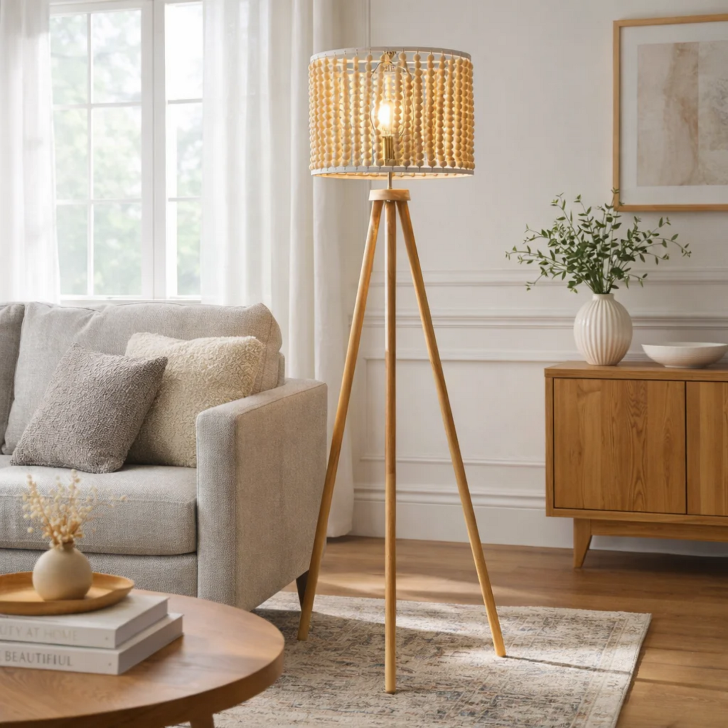 Reading Floor Lamp, Standing Light For Living Room Chair, Bedside & Study Area, Brillo Three Legged Floor Lamp Natural 110V