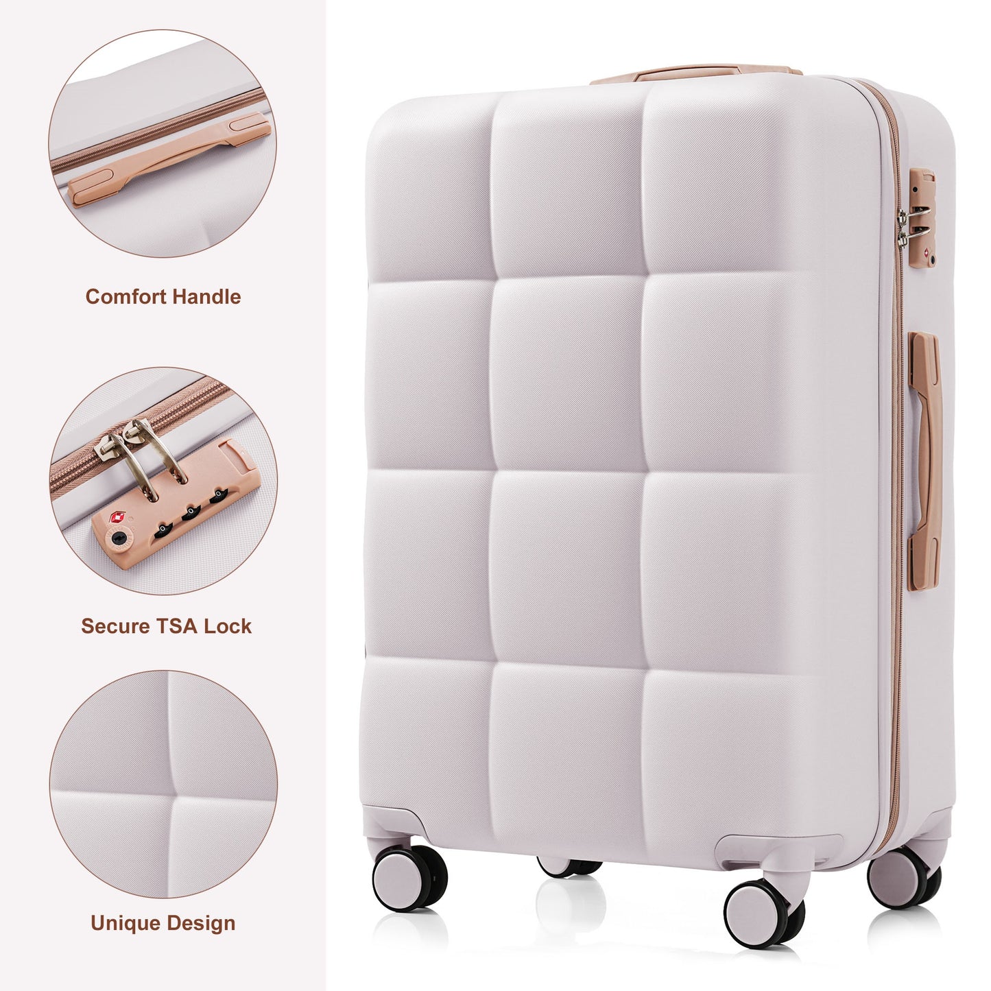 Luggage Set Of 3, Airline Certified Carry-on Luggage With Cup Holder, ABS Hard Shell Luggage With Spinner Wheels, Light Grey