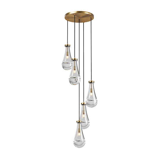 5 Light Cluster Pendant Light, Brass High Ceiling Chandeliers Adjustable, Living Room Pendant Light, Foyer Chandeliers, Stairwell Pendant Lights,E12 Not Including Bulb