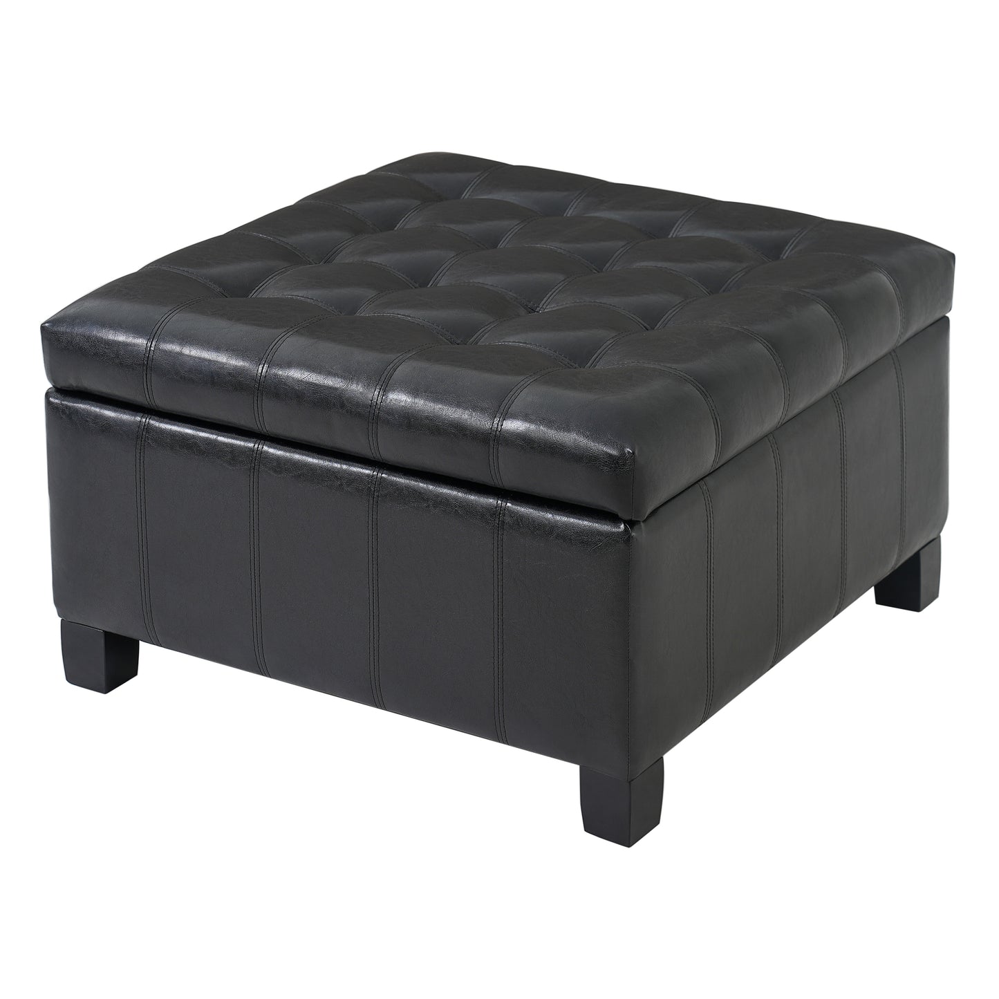 Black PU Storage Ottoman With Rubber Wood Legs, 30.25   Square Tufted Indoor Ottoman With Lift-Top Storage For Living Room, Bedroom & Entryway,300lbs Weight Capacity