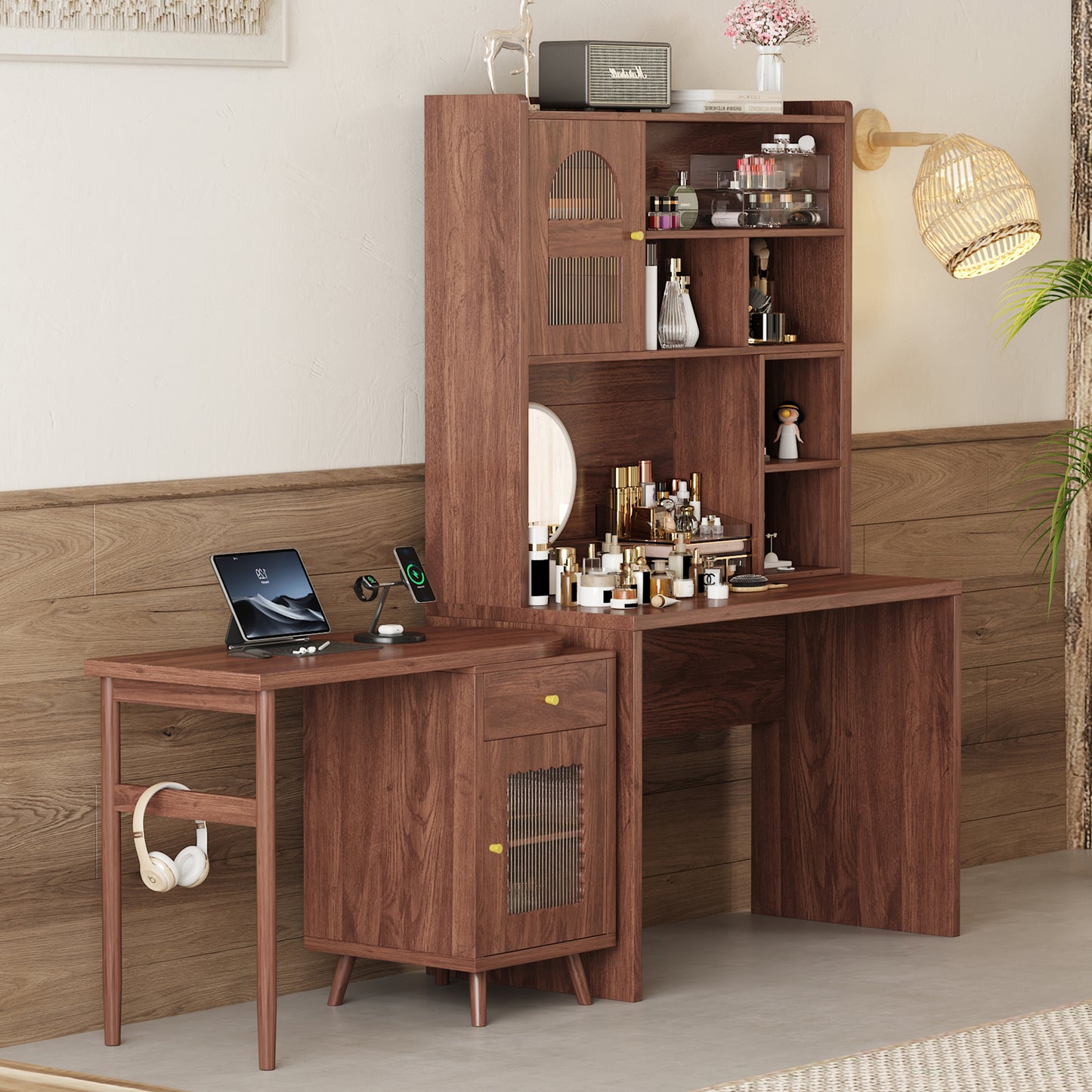 Computer Desk With 90 Degree Rotating Desktop, 43x70 Inch Office Desk With Storage Drawer And Cabinets, Gaming Desk With Shelves, Writing Desk For Study, Work Desk For Home  Old SKU N733P279101D