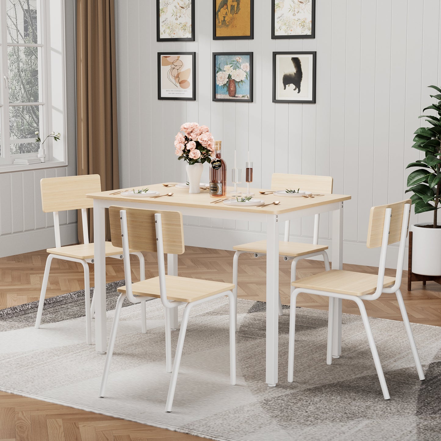 5-Piece Dining Table Set With 4 Chairs, 43  Kitchen Table & Chairs Set For 4, Dining Room Table With Metal Frame & MDF Board, Perfect For Small Space, Easy Clean