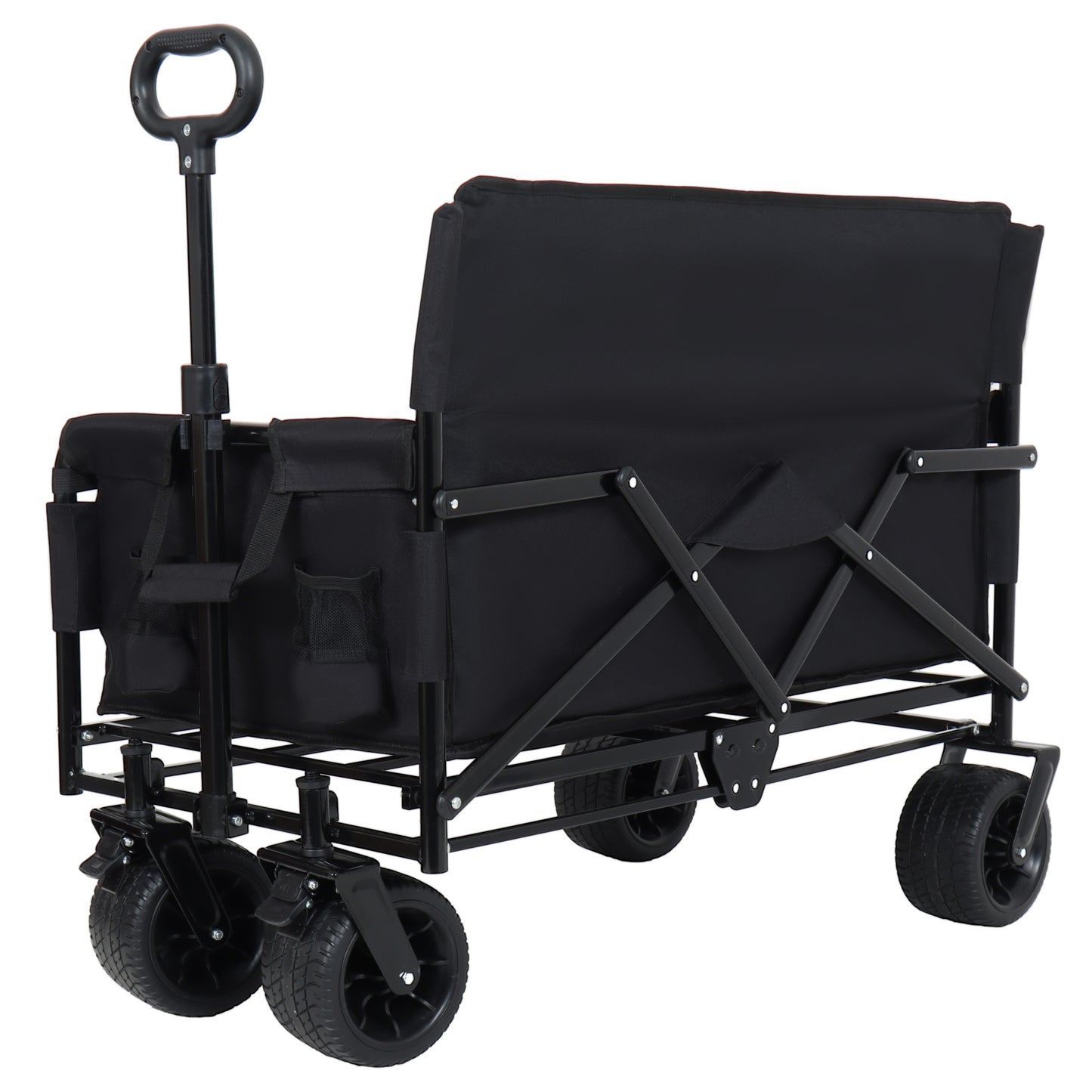3- In- 1 Convertible Folding Wagon Cart With Bench Seat & Storage -  500lbs Heavy- Duty Utility Wagon  180L Capacity All- Terrain Wheels For Camping  Beach  Sports  Garden  Black