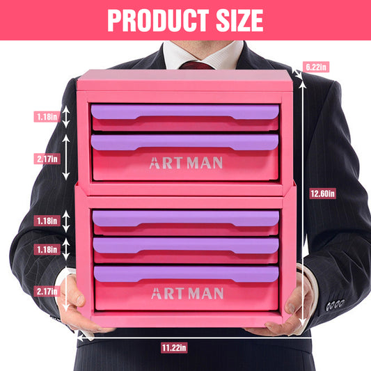 Drawer-style Desktop Storage Box, Office Workstation Organizing Magic Tool, Desk Stationery Storage Rack, Cosmetic Storage Cabinet--Pink-purple- Color