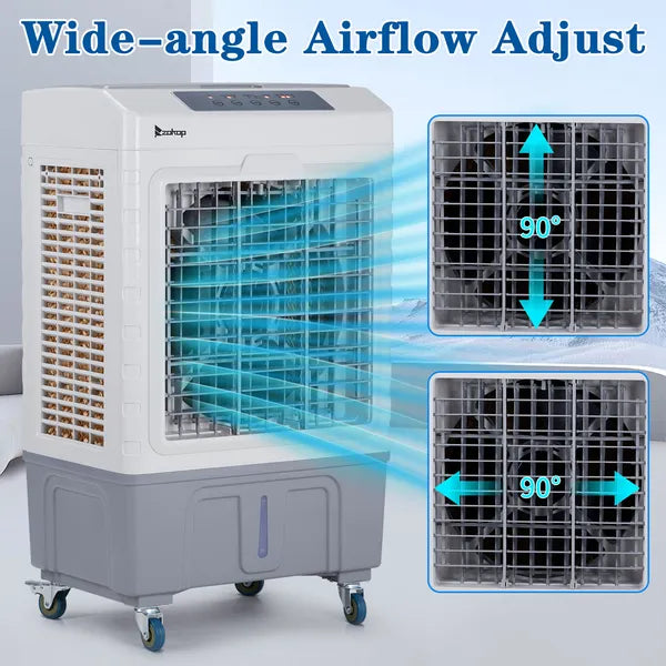 3 In 1 Portable Evaporative Cooler,Indoor,Outdoor,2647CFM Personal Air Cooler With Remote Control ,10.57 Gal Large Water Tank & Scroll Casters, 4 Ice Packs,White And Gray