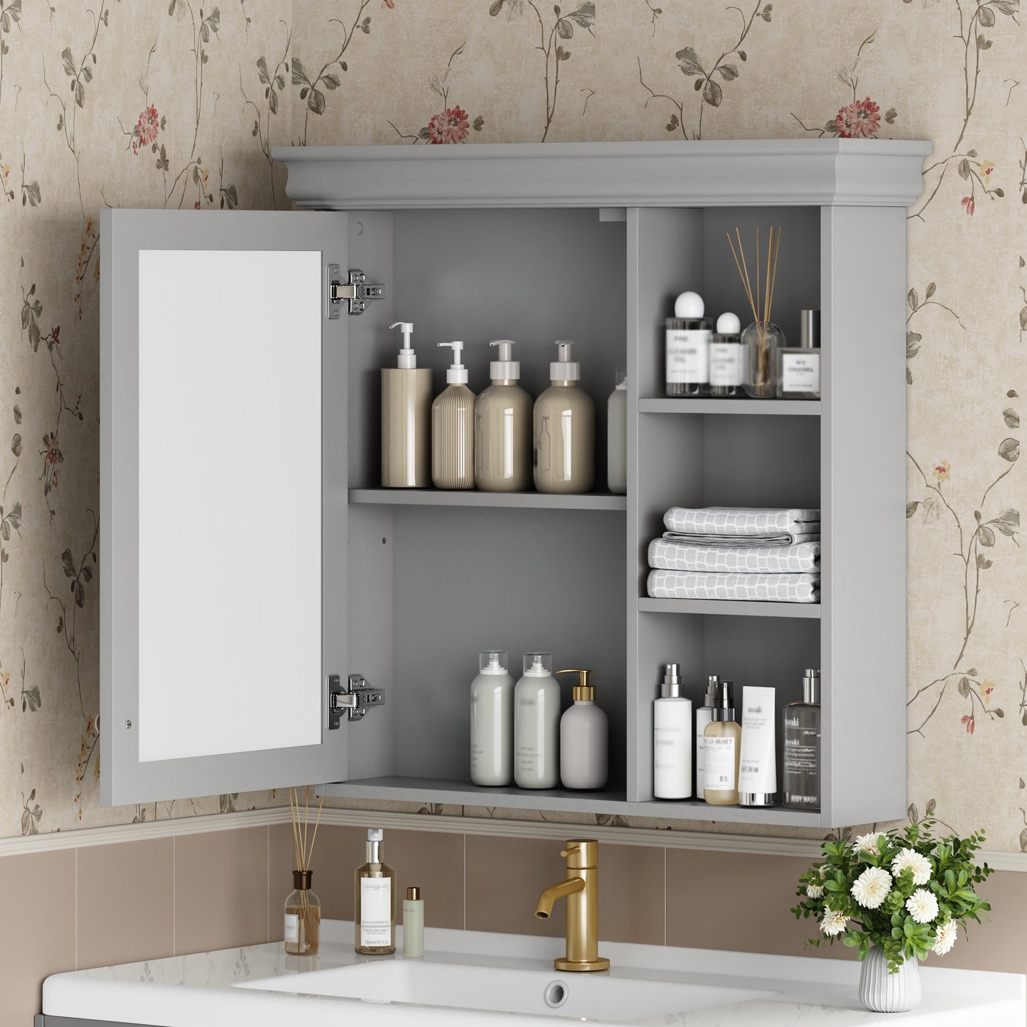 30   X 28   Bathroom Medicine Cabinet With Mirror, Wall Mounted Mirror Cabinet With Storage Organizer, Over The Toilet Storage Storage Cabinet For Bathroom