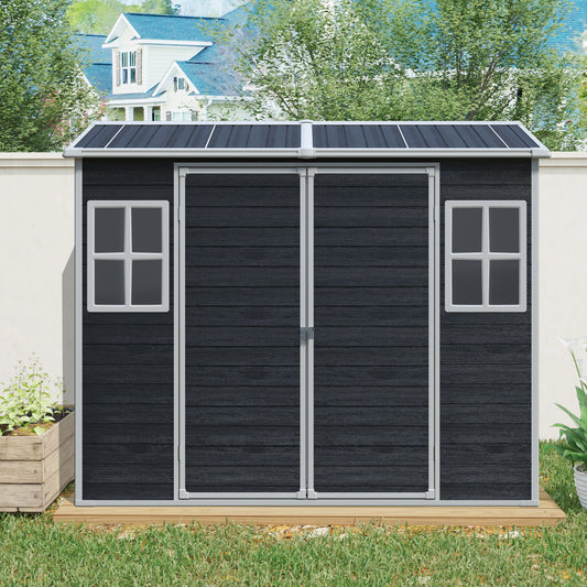 8 Ft X 4 Ft Outdoor Storage Shed With Two-Window And Double-Door, Plastic Shed With Floor For Gargen,Patio,Yard,Lawn,Black