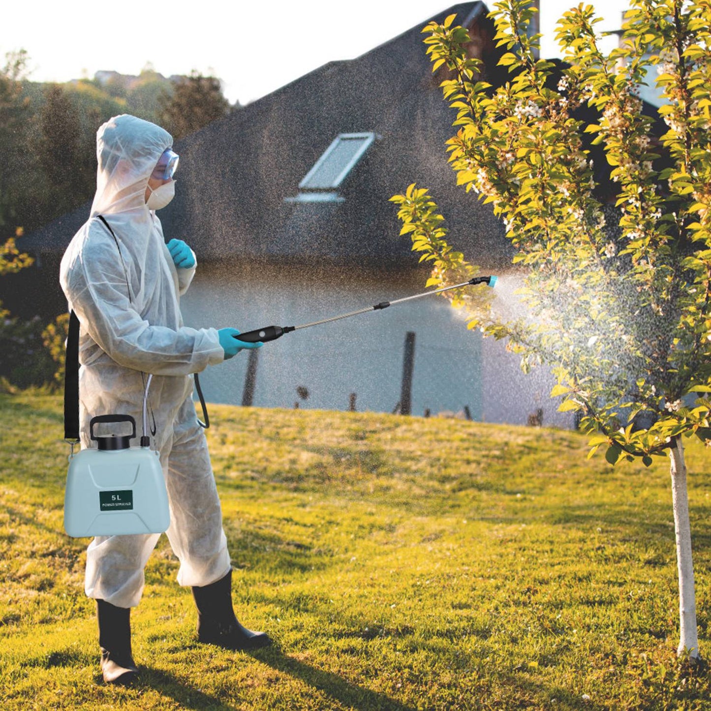 1Pc 1.3Gallon Electric Plant Sprayer Telescopic Rechargeable Garden Sprayer Automatic Handheld Sprayer With 3 Spray Spouts Shoulder Strap For Cleaning Sterilization