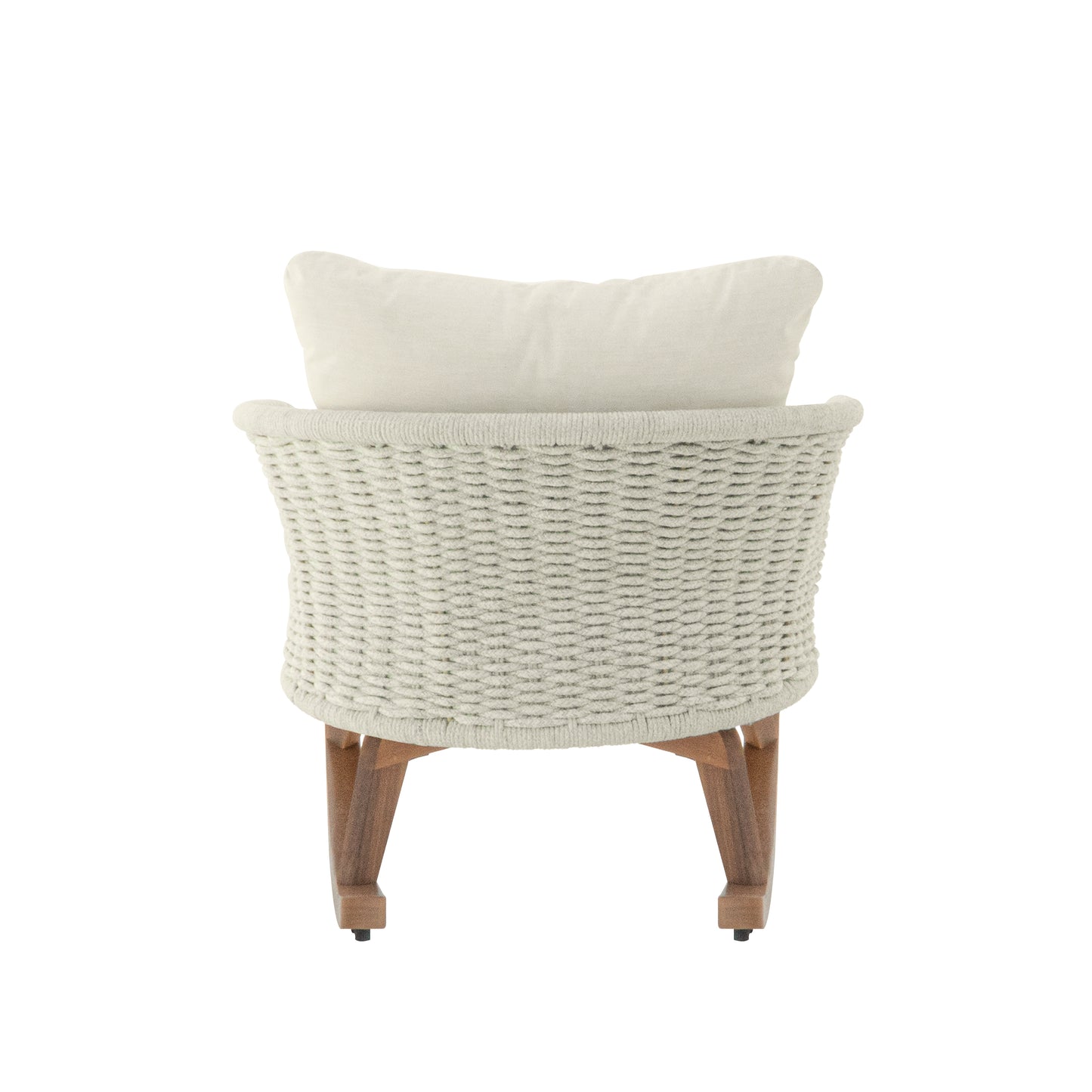 Contemporary Minimalist Beige Wicker Rocking Chair With Soft Polyester Cushions And Durable Wooden Frame, Perfect For Indoor And Outdoor Spaces Like Patio, Balcony, Or Living Room