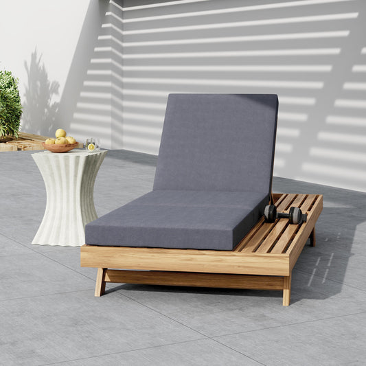 Lounge Chaise Set, Space Available On One Side, Acacia Solid Wood In Light Brown With Lounge Cushion  Dark Grey & Triple Fold  -Matching Cream Version Available
