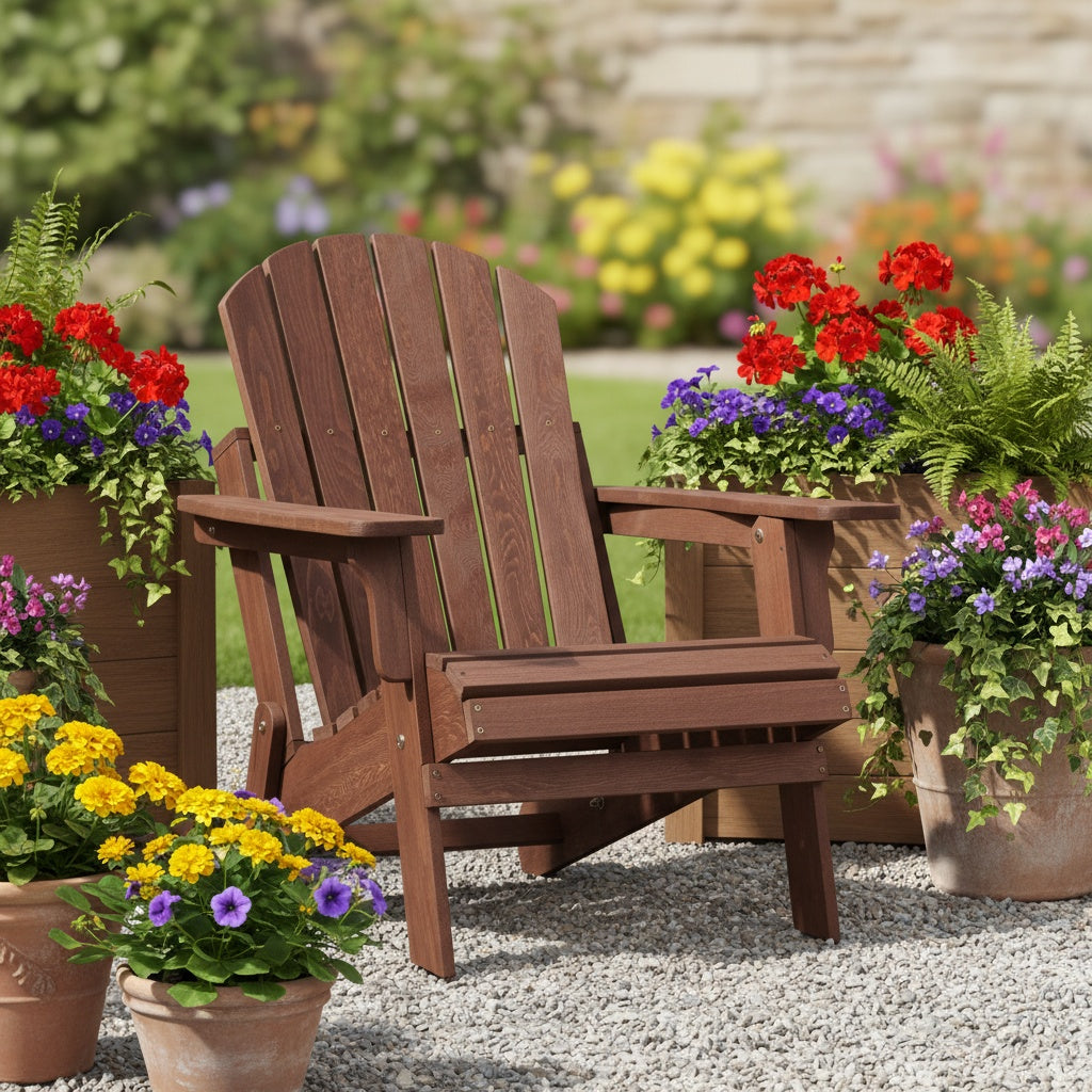Oversize Wooden Outdoor Folding Adirondack Chair With Pre-Assembled BackRest & SeatBoard, Wood Patio Chair For Garden Porch Pool Deck Firepit