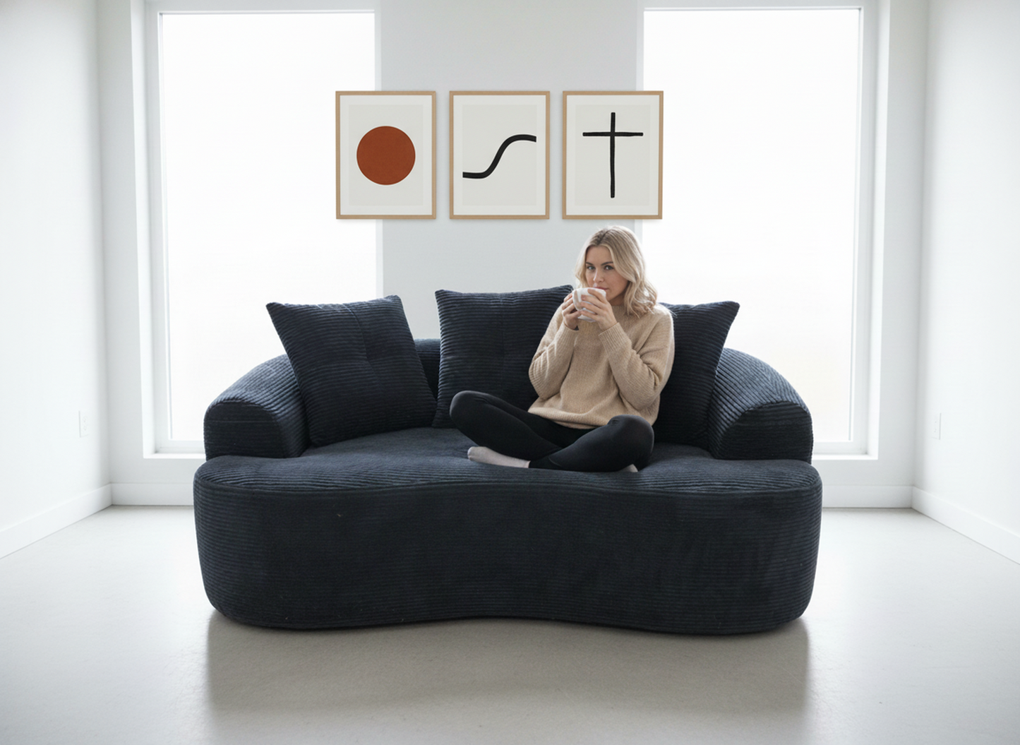 65.35   Curved Loveseat Sofa With Pocket Spring Cushions For Soft Seating, Small Space Couch With 3 Throw Pillows, No Assembly Needed, Black