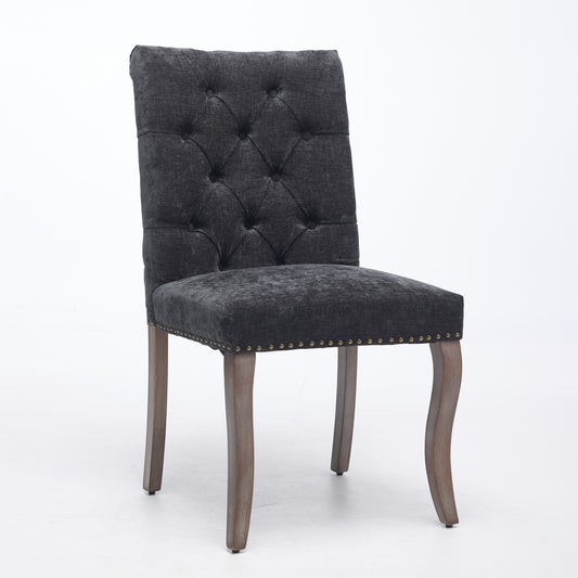 Upholstered Chenille Fabric Accent Dining Chair, Curved Solid Wood Legs, Elegant Tufted Club Dining Room Kitchen Room Dining Chair, Set Of 2,Black,SW1894BK