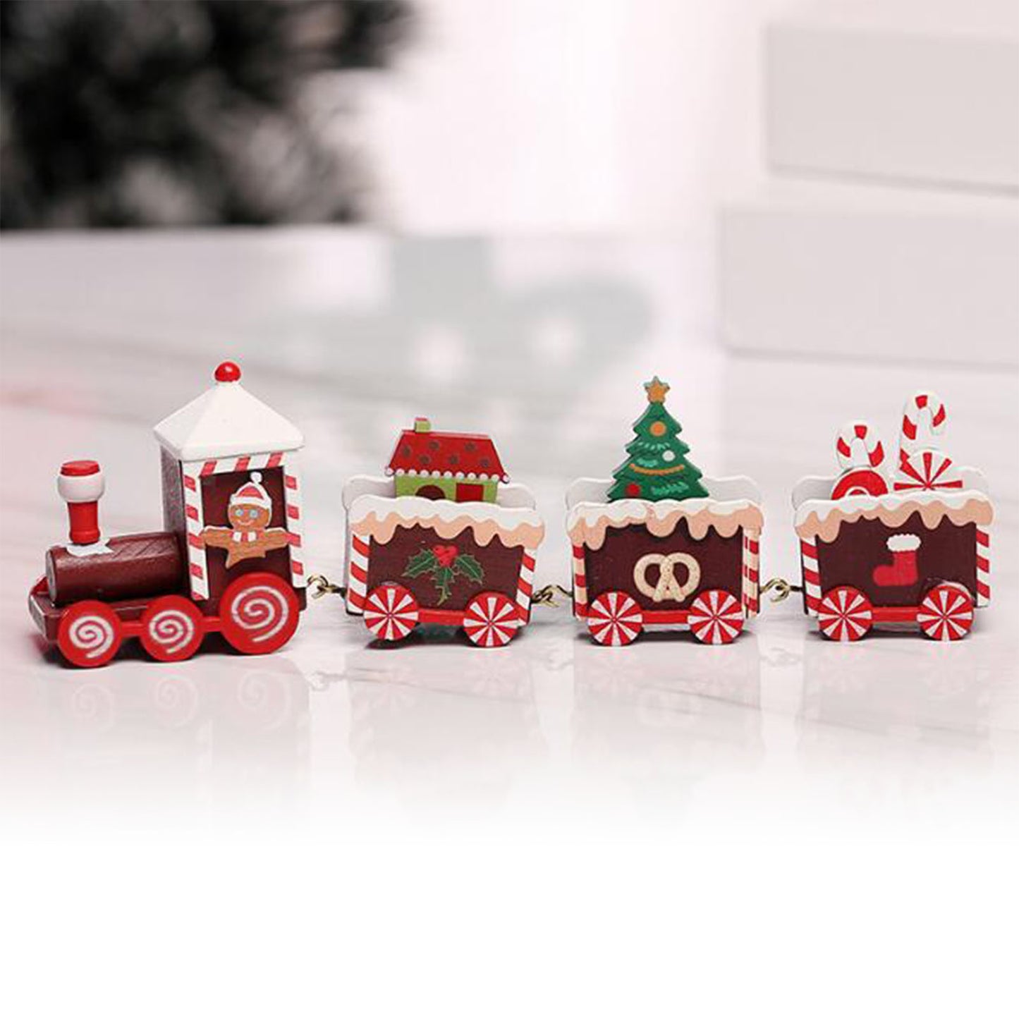 Xmas Train Ornament Cute Festive Wooden Train Window Desktop Decoration For Holiday Brown