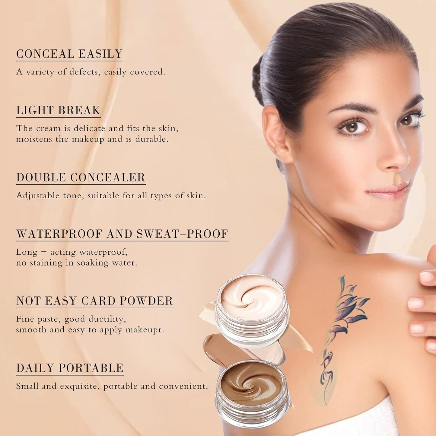 Tattoo Cover Up Makeup Waterproof, Professional Tattoo Concealer Use On Body, For Legs, Dark Spots, Scars, Vitiligo