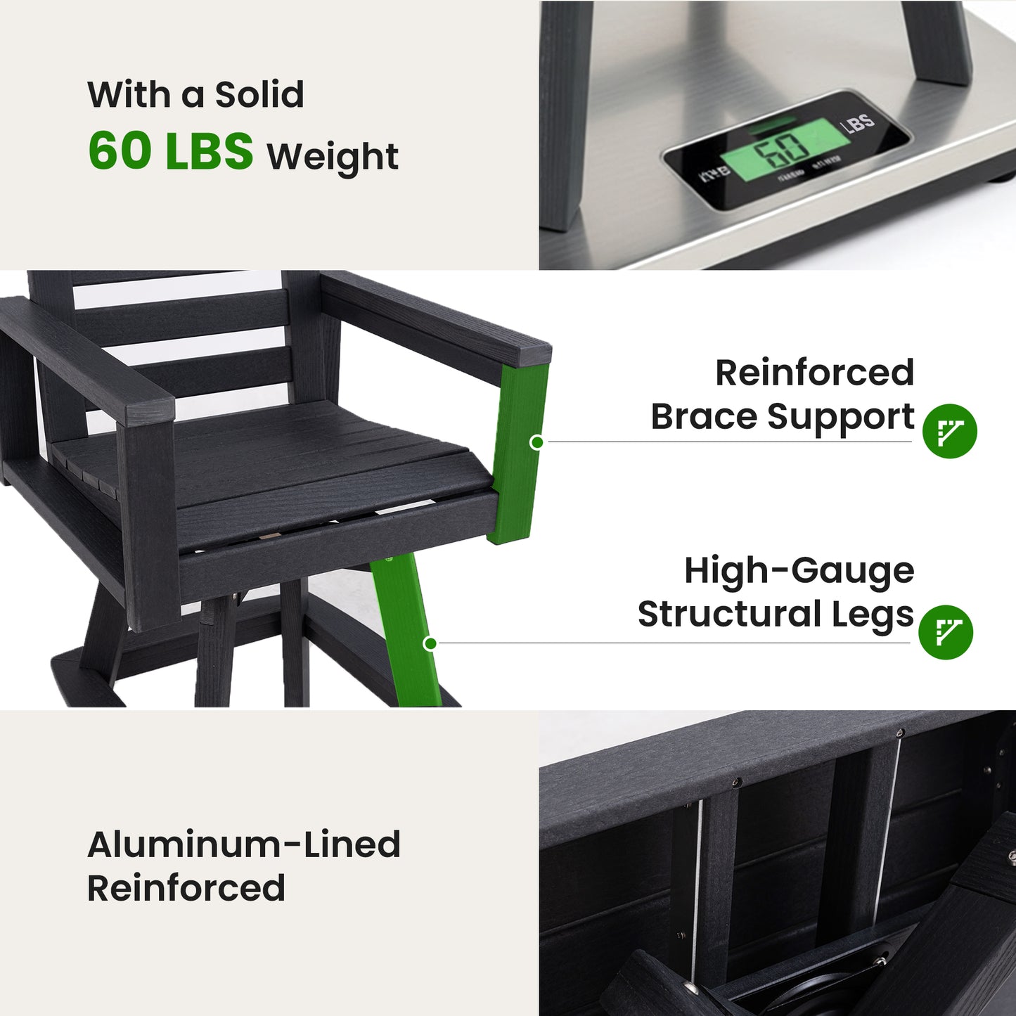 Outdoor Swivel Bar Stools, Carbon HDPE High-Density Polyethylene Patio Bar Chair With 360 Swivel & Ladderback, All-Weather Bar Height Stool For Deck, Porch, Poolside, Hot-Embossed Wood Grain