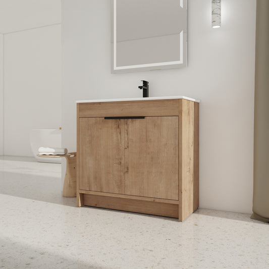 36  Freestanding Bathroom Vanity With White Ceramic Sink & 2 Soft-Close Cabinet Doors   KD-PACKING ,BVB02436IMO-F-BL9090B