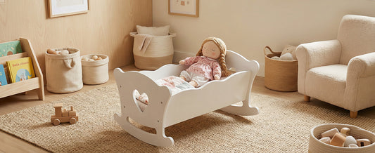 Wooden Play Doll Cradle Rocking Baby Doll Crib With Pink Bedding Set For Dolls Up To 20 Inches