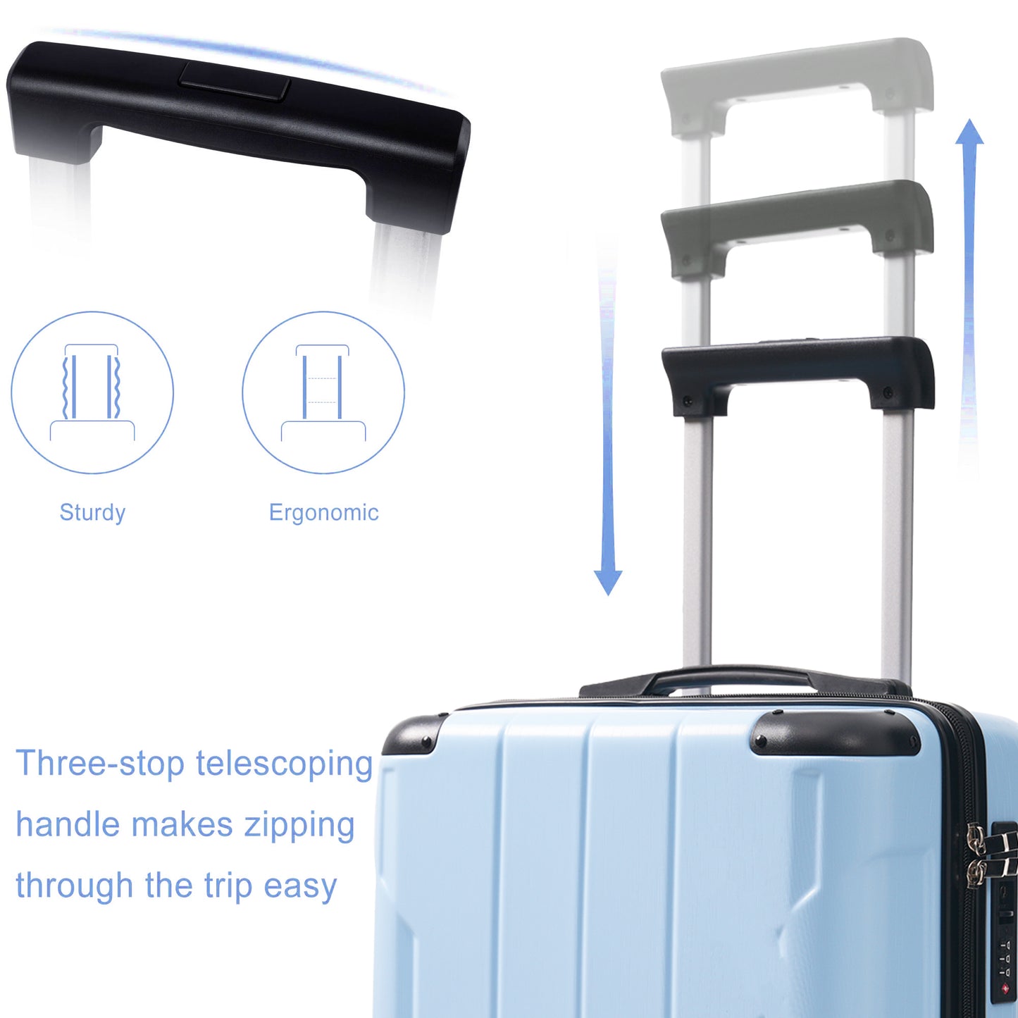 20-Inch Hardshell Carry-On Luggage, Lightweight Durable ABS Suitcase With Spinner Wheels, Built-in TSA Lock, 2 Packing Cubes, Skyblue