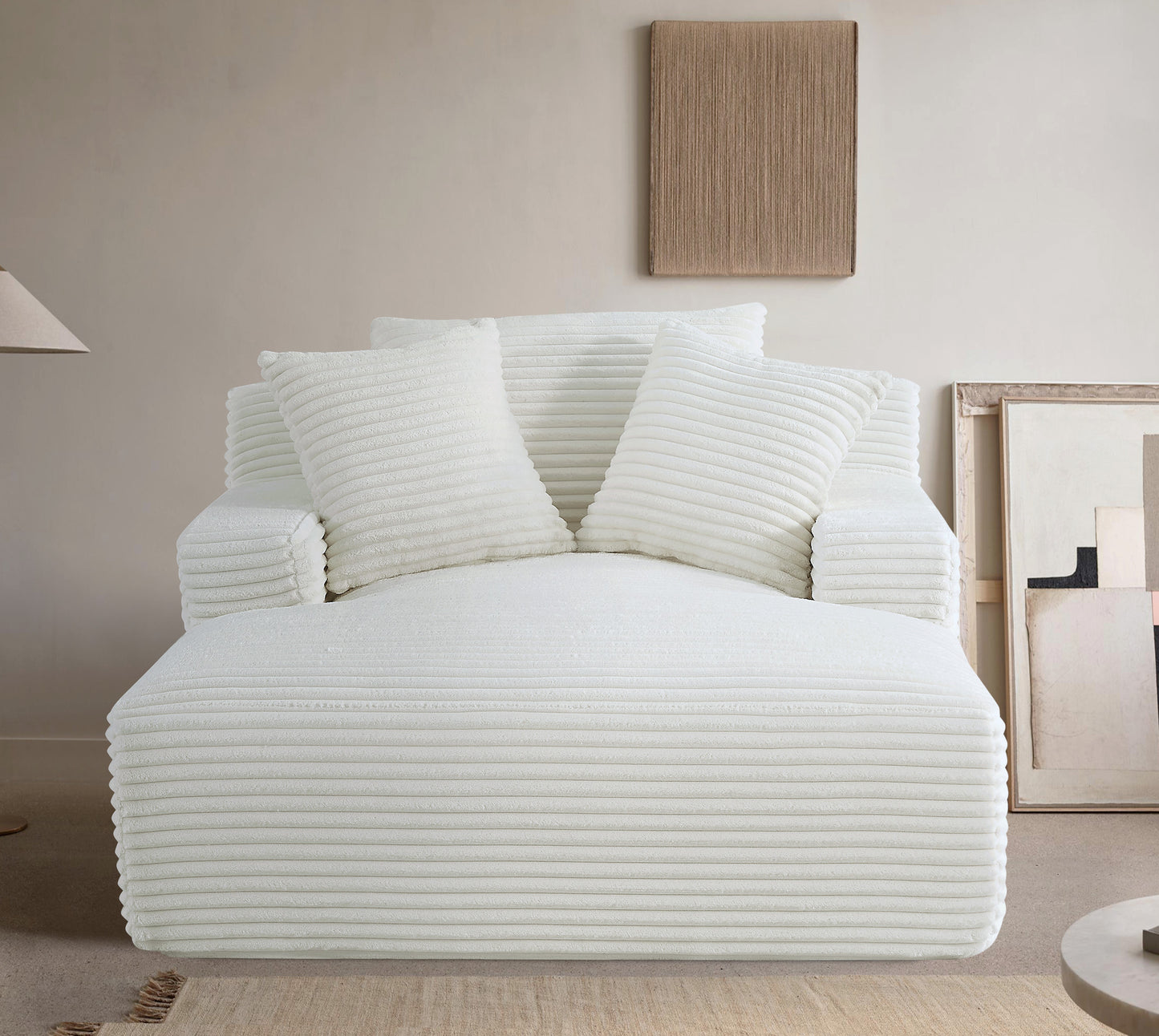 Cloudline Oversized Chaise Lounge Chair In Soft Corduroy, Modern Comfy Couch With Full Foam Cushioning, Cozy Sleeper Sofabed For Living Room, Bedroom, No Assembly Required, Ivory