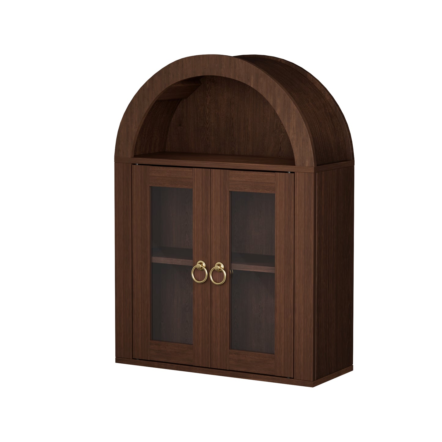 Wall Mounted Arched Cabinet With Glass Doors, Light And Adjustable Shelves For Laundry Room, Bathroom, Kitchen