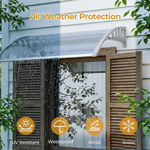 Awning For Door Entrance Window, 38x40 Inch Window Canopy Exterior, UV Rain Snow Protection For House Porch Patio Deck, Gray Bracket & Gray Blue Board