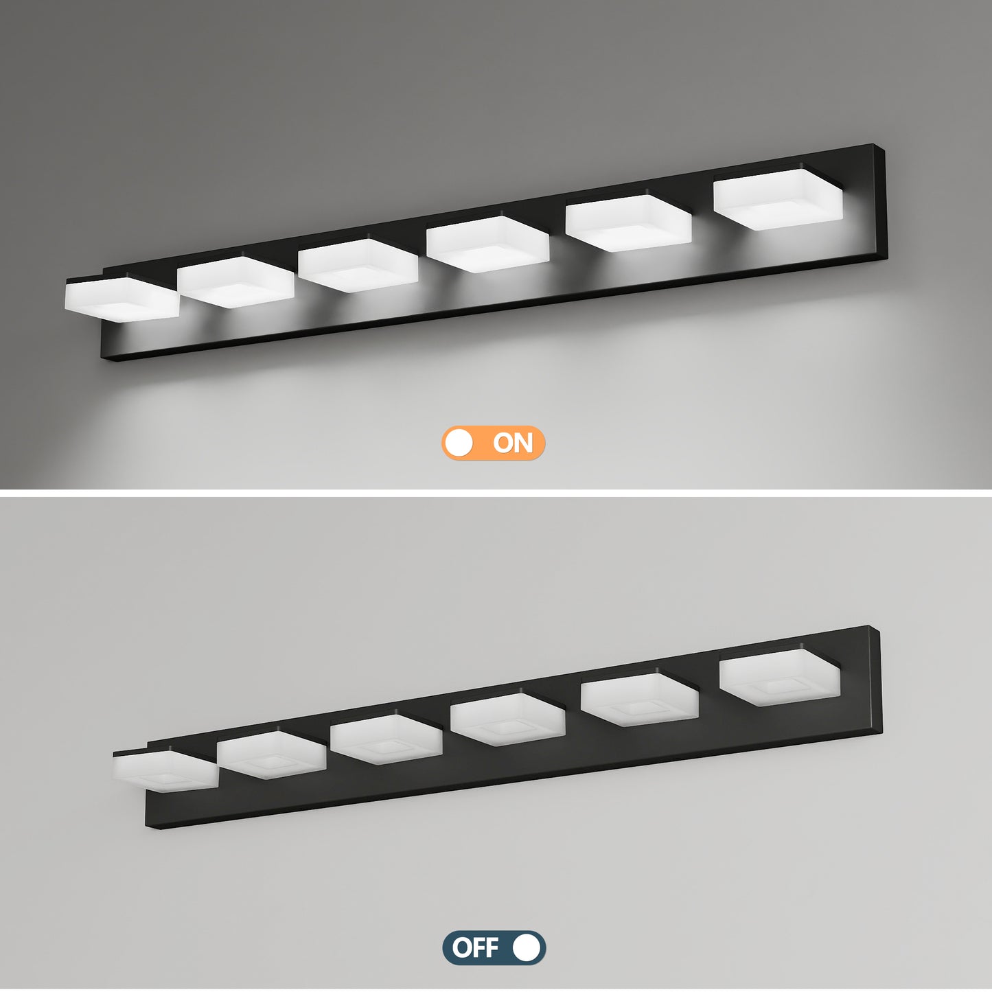 LED Modern Bathroom Vanity Light Fixtures  6-Light, 39-Inch, Matte Black Modern Acrylic Bathroom Wall Lighting Fixtures Over Mirror  Cool White 6000K