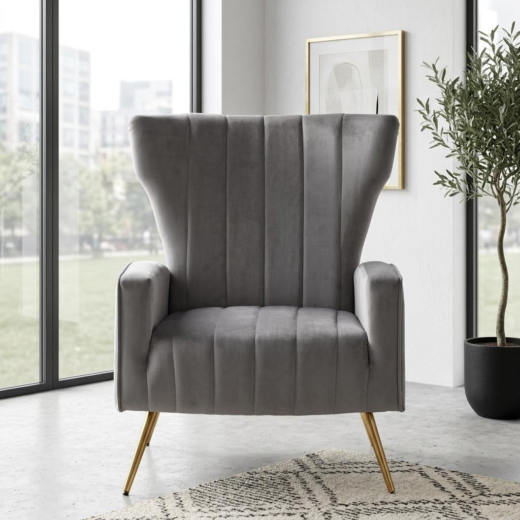 Velvet Accent Chair With Metal Legs, Modern Upholstered Armchair, Wingback Side Chair For Living Room Bedroom Small Spaces