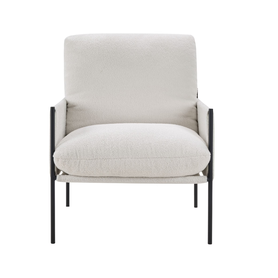 Modern Accent Chair, Comfy Chair With  Removable Cushion, Vanity Chair With Wood Armrests For Living  Room, Bedroom, White