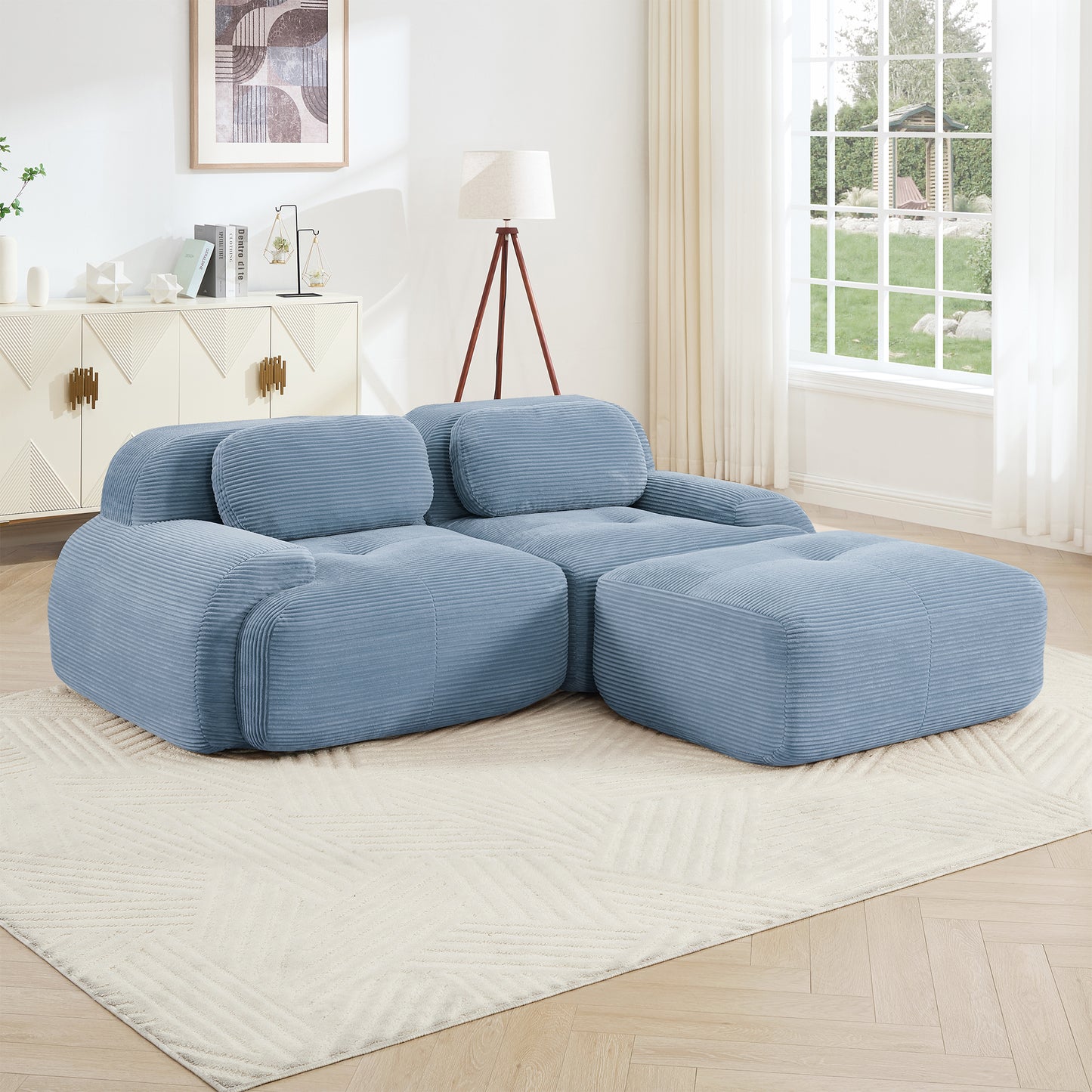 82'' L-shaped Sofa In SoftCorduroy Fabric Fabric Modular Design Multiple Combinations Curved Armrests No Assembly Required High-resilience Sponge Suitable For Living Rooms Rest Areas Bedroom,Blue