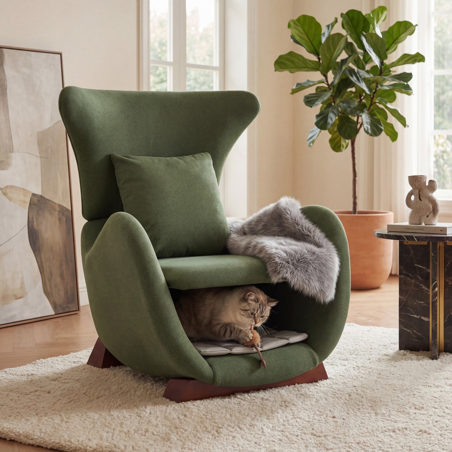 Modern Green Polyester Accent Chair With Pet Storage Space - 330 Lbs Capacity, Living Room Lounge Chair, Stylish & Durable Design