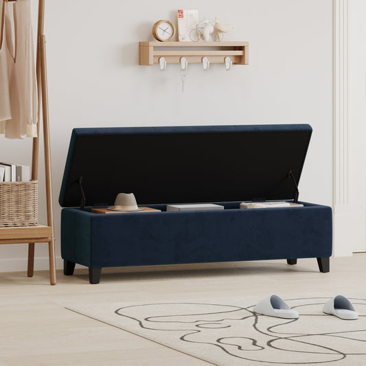 Indoor Dark Blue Storage Ottoman Bench - 51.25  L Upholstered Entryway Bench With Hidden Storage, 300lbs Weight Capacity For Living Room, Bedroom & Hallway