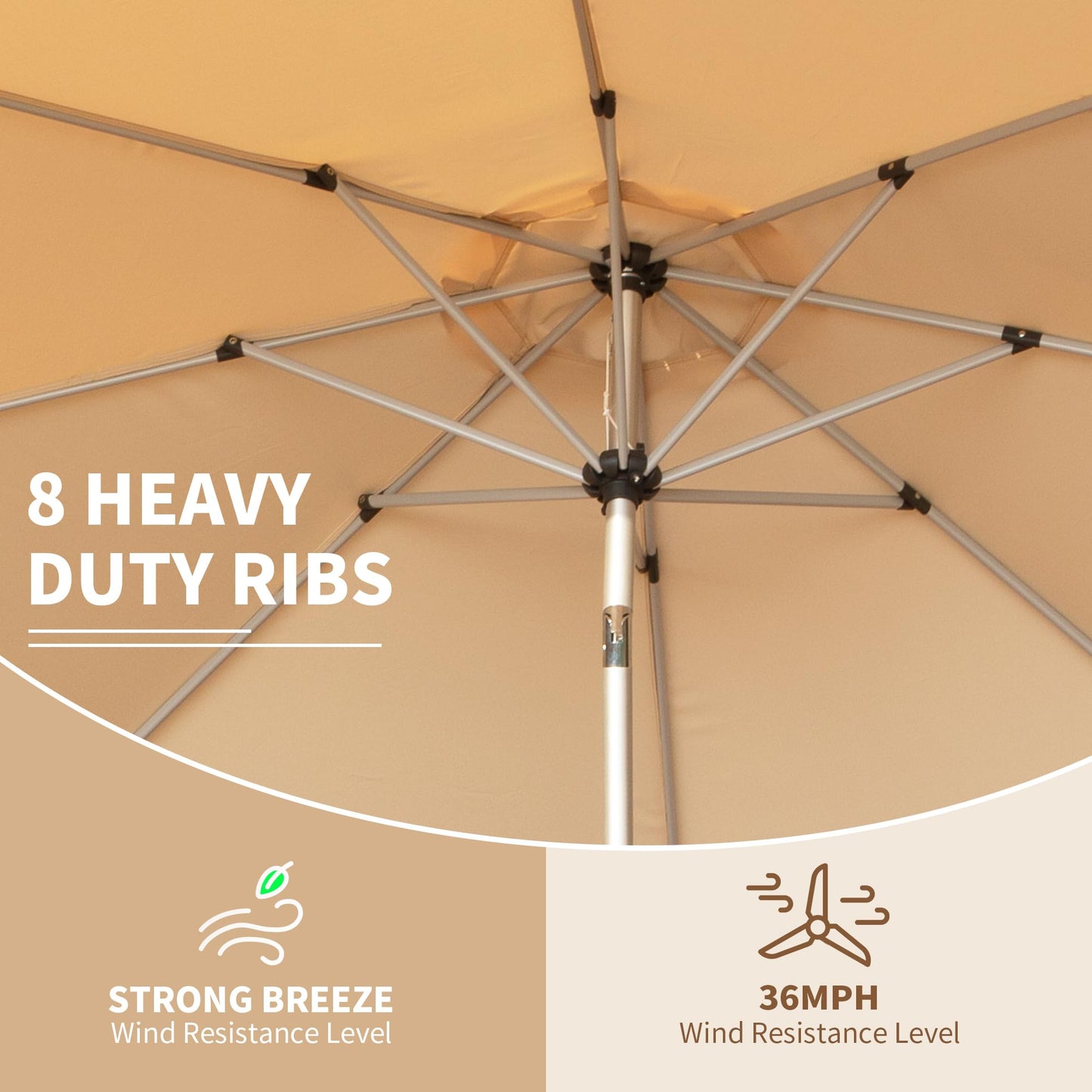 10FT Patio Umbrella, Outdoor Table Umbrella With Push Button Tilt And Crank, UV Protection Waterproof Market Sun Umbrella With 8 Sturdy Ribs For Garden, Deck, Backyard  Beige  -Base Not Included