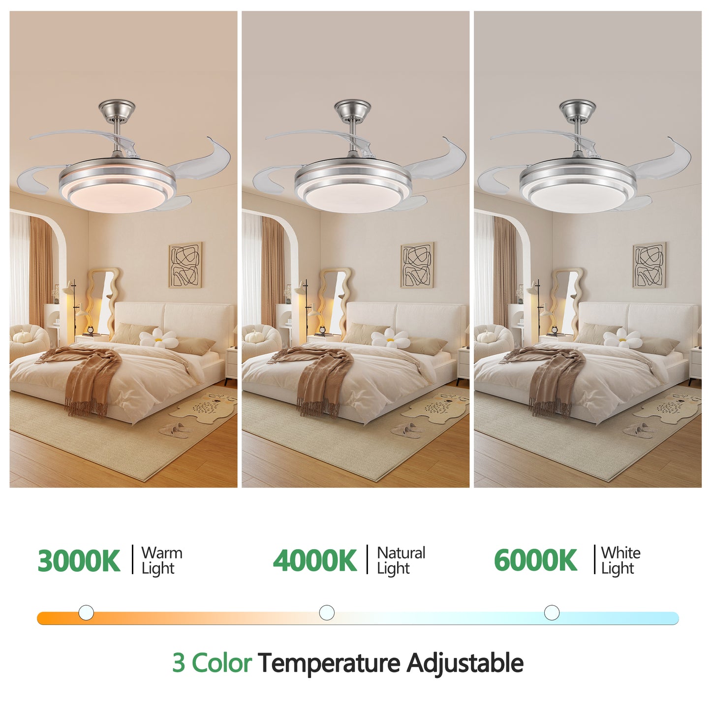 42 Inch 3 Tiers Design Modern LED Ceiling Fan With Light And Remote Control, Retractable Blades, Adjustable 6-Speed, Silent Operation DC Motor For Living Room, Bedroom, Dining Room