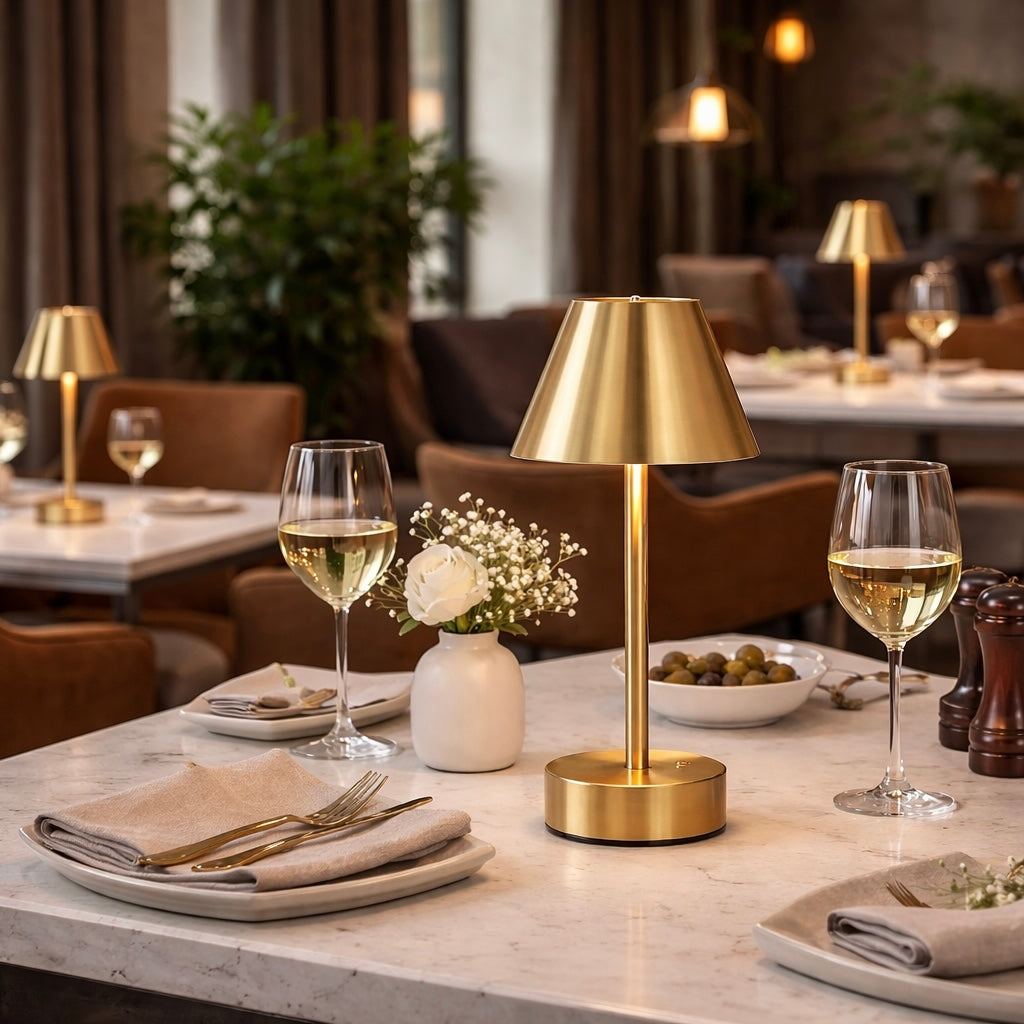 Elegance Rechargeable LED Table Lamp Plated Brass LED Touch Switch