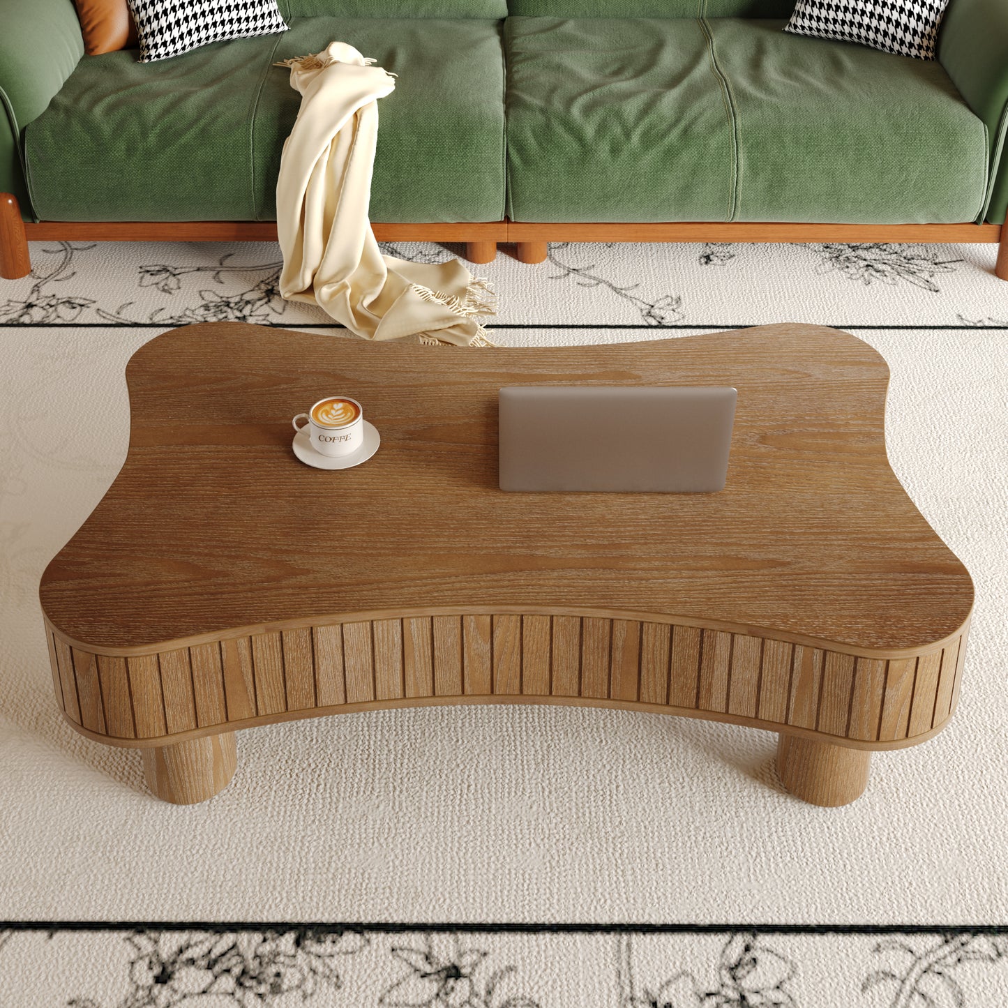 Lift Top Coffee Table For Living Room 42- Fluted Panel Hidden Storage, Silent Hydraulic Lift, Curved Safety Corners, 5 Min Assembly 27W X 13-18.9H,Walnut