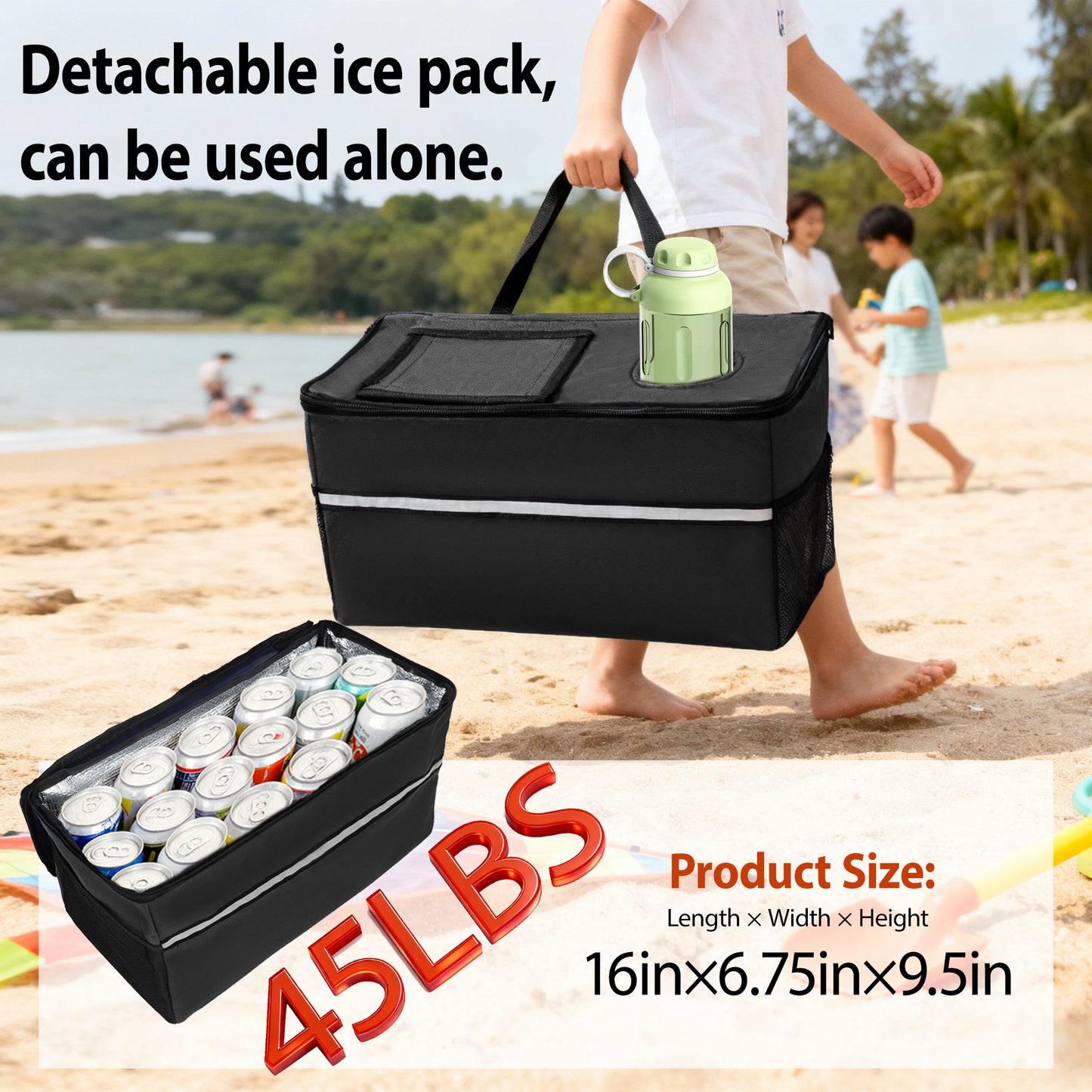 Folding Wagon With Bench Seat & 500 Lbs Capacity Patent Protection - 3- In- 1 Collapsible Utility Cart With All- Terrain Beach Tires For Camping  Includes 1 Ice Pack  Beach  Groceries  Outdoor  Black