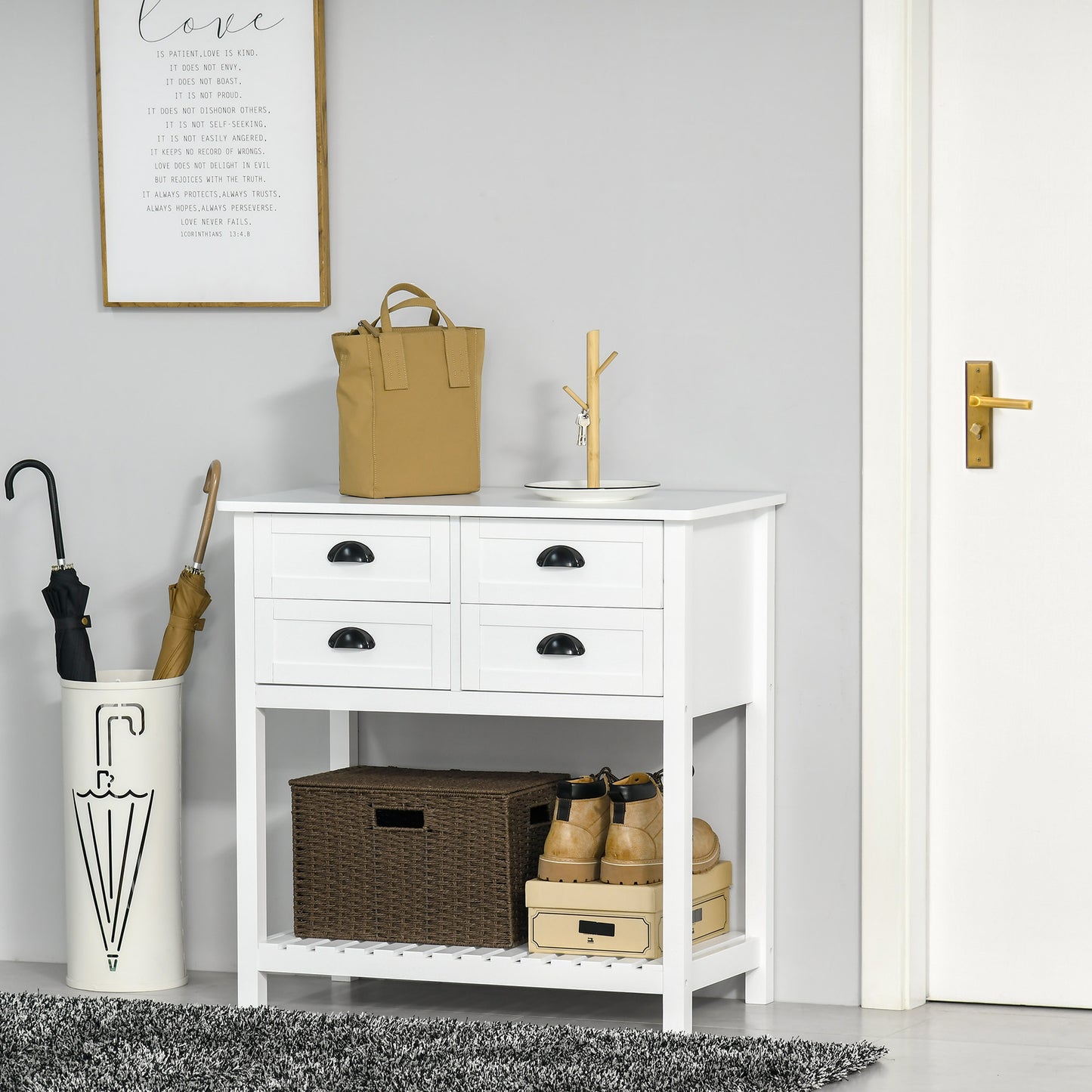 Sideboard Buffet Cabinet With Storage, Modern Coffee Bar Cabinet With 4 Drawers And Slatted Bottom Shelf, Console Table For Kitchen, Living Room, Dining Room, Hallway, White