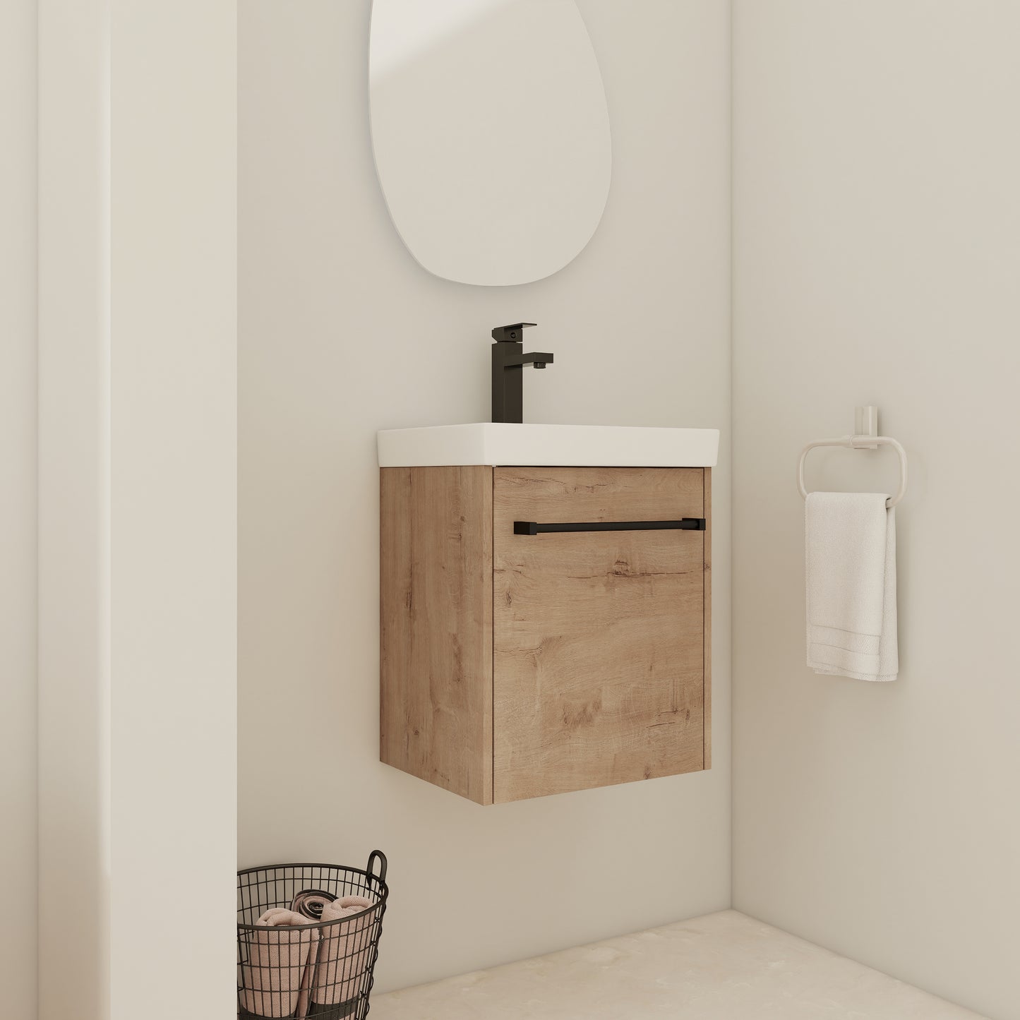 18  Floating Wall- Mounted Bathroom Vanity With Ceramic Sink & Soft- Close Cabinet Door  For Small Bathroom