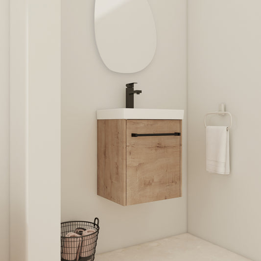 18  Floating Wall- Mounted Bathroom Vanity With Ceramic Sink & Soft- Close Cabinet Door  For Small Bathroom