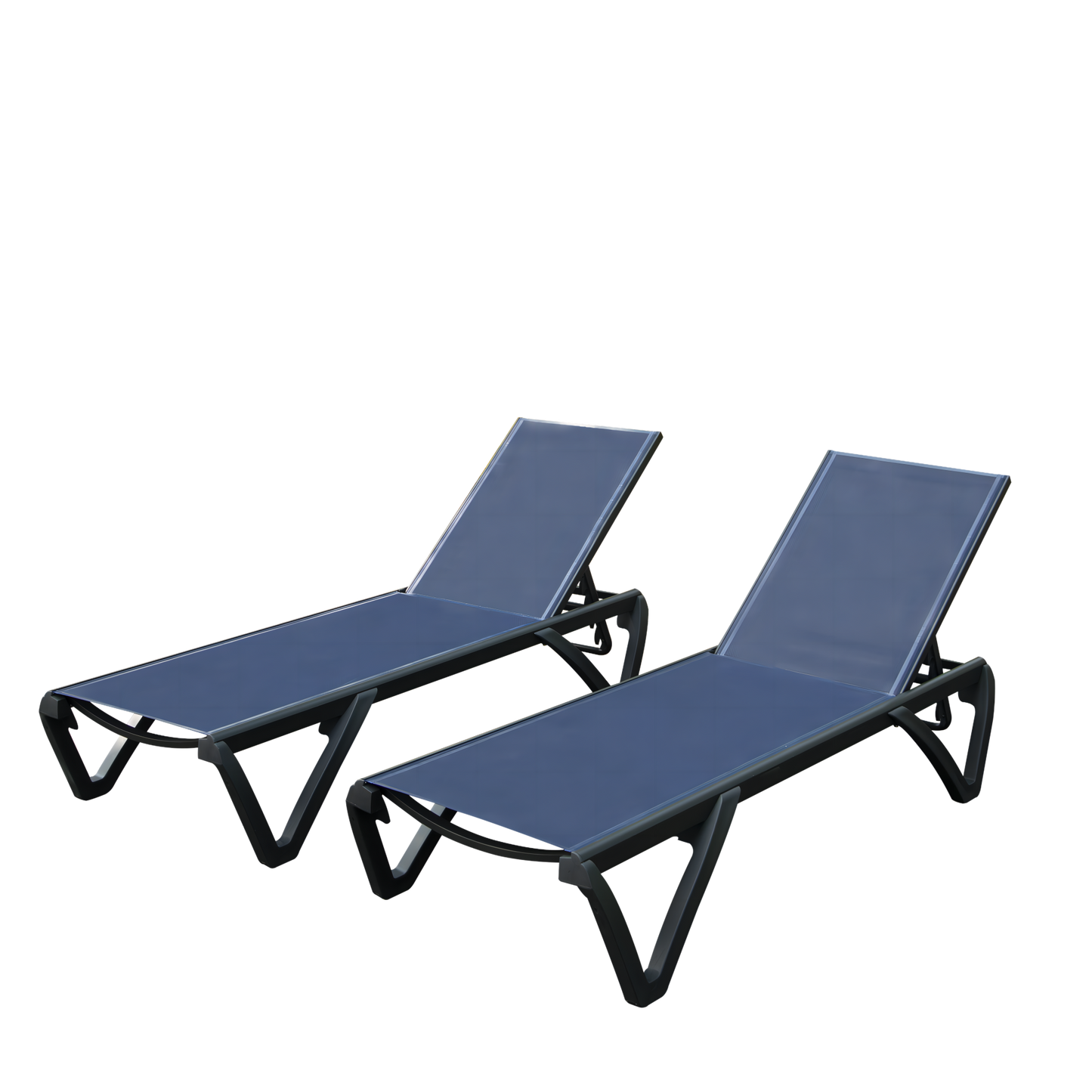 Outdoor Lounge Chair, 2 Pieces Aluminum Plastic Patio Chaise Lounge With 5 Position Adjustable Backrest And Wheels, All Weather Reclining Chair For Patio, Navy Blue