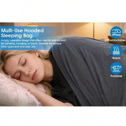 Wearable Hooded Sleep Pod Blanket, 2-in-1 Full Body Sleeping Bag