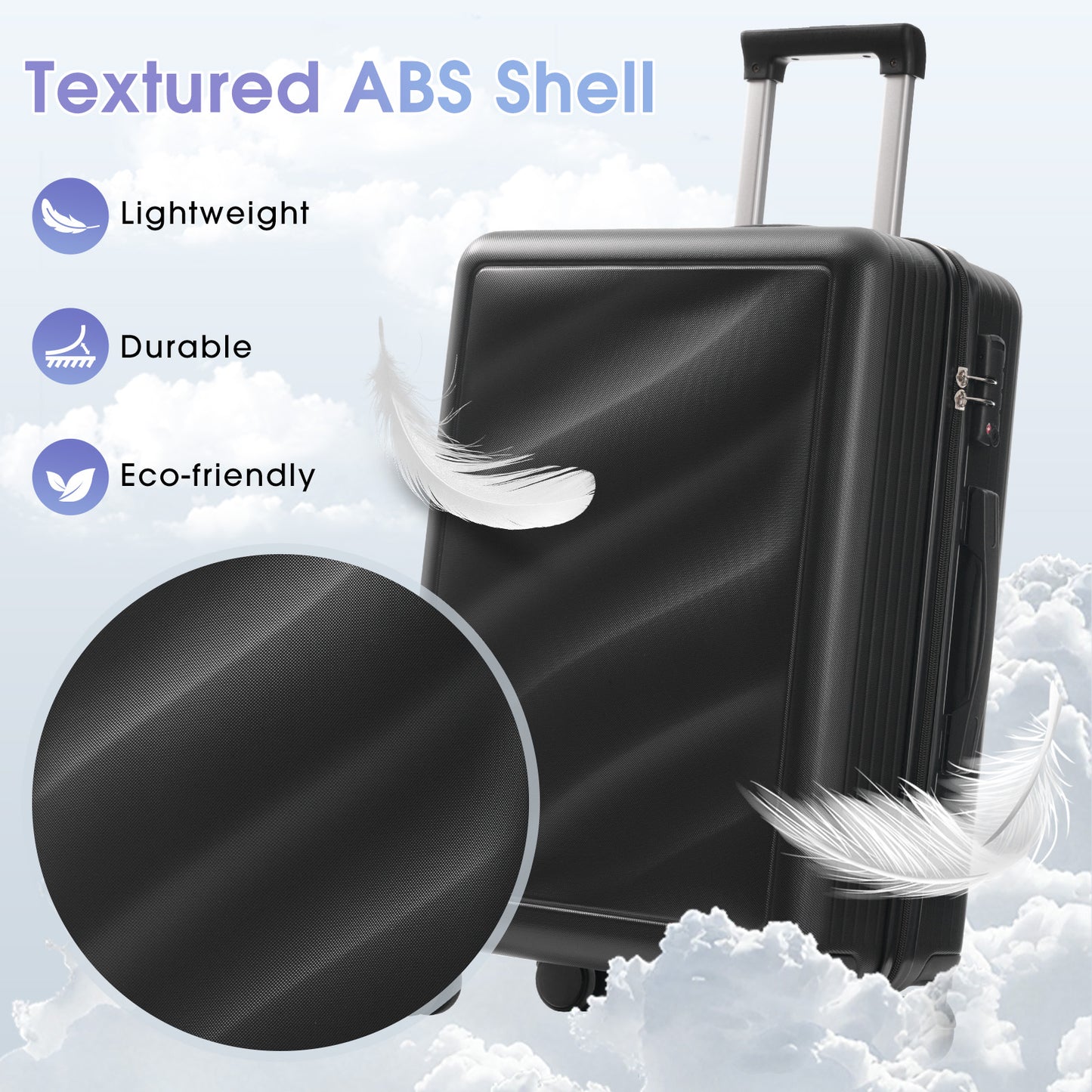 Luggage Set 3 Piece, Lightweight Durable ABS Suitcases With Spinner Wheels And TSA Lock, Carry-on & Checked Travel Luggage  20 24 28